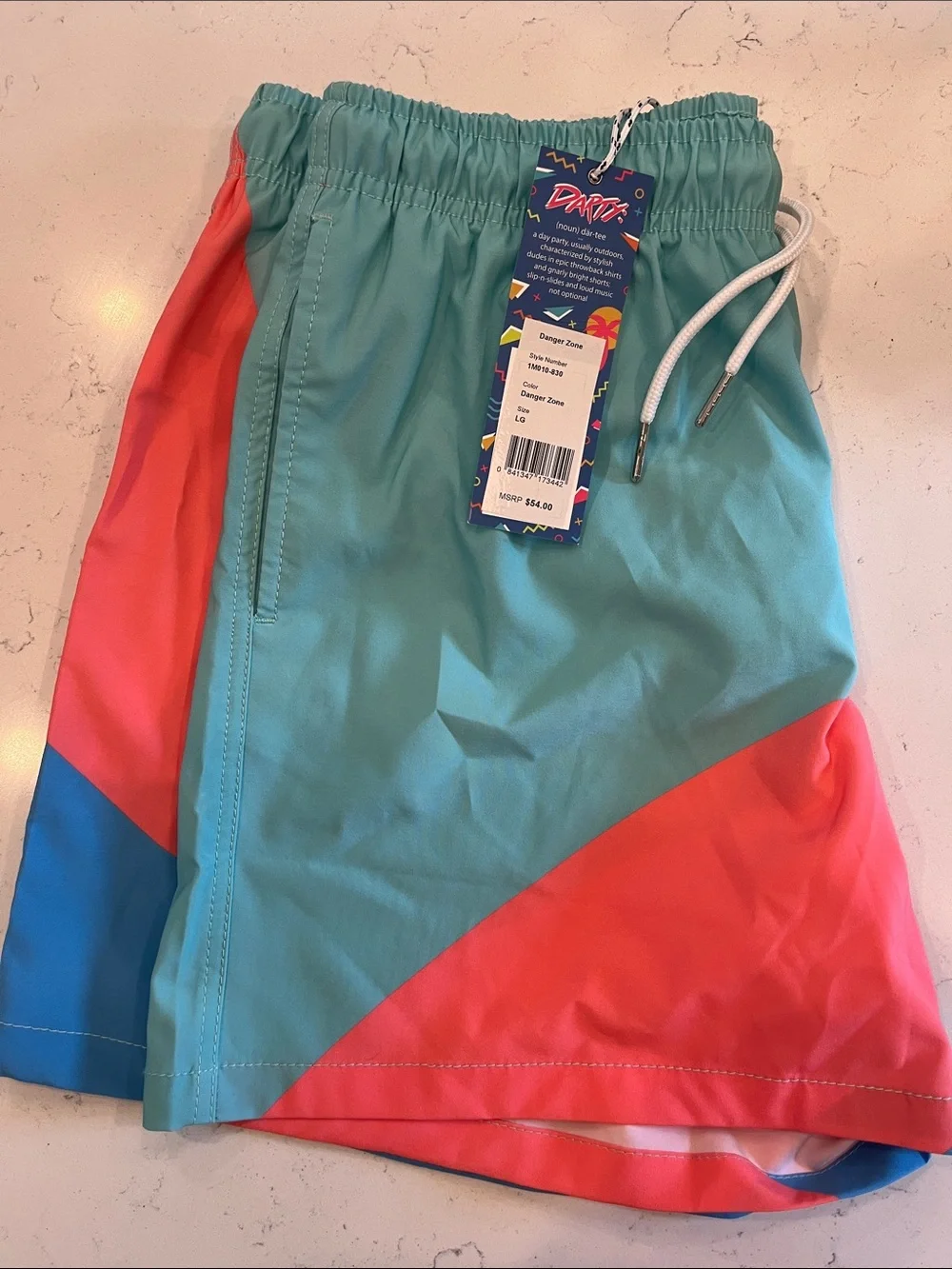 Southern Shirt Co. Colorblock Swim Shorts in Teal, Coral & Blue